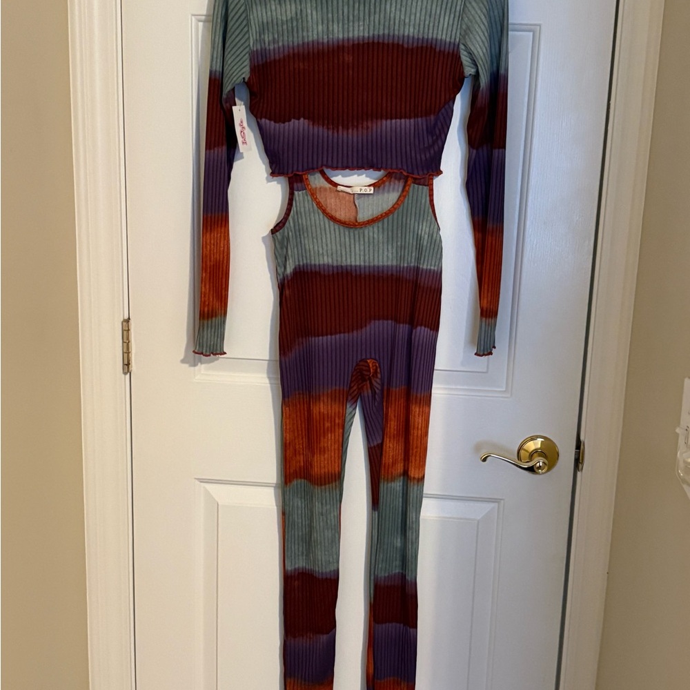 Ribbed Two-Piece Set in Olive, Rust & Purple